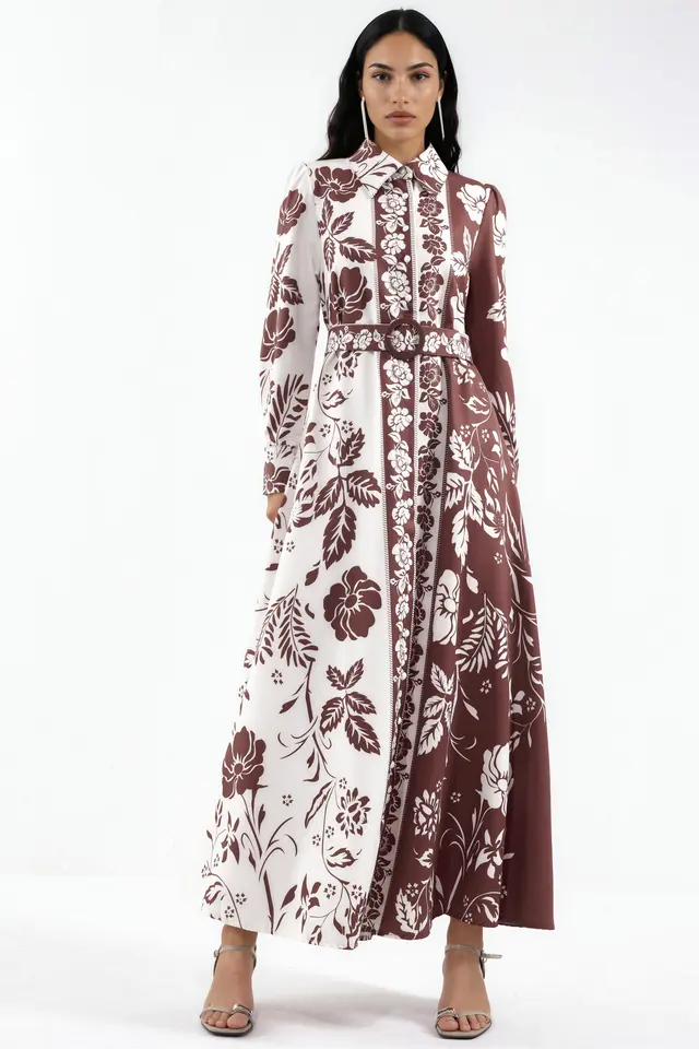 MSN Floral Belted Maxi Shirt Dress