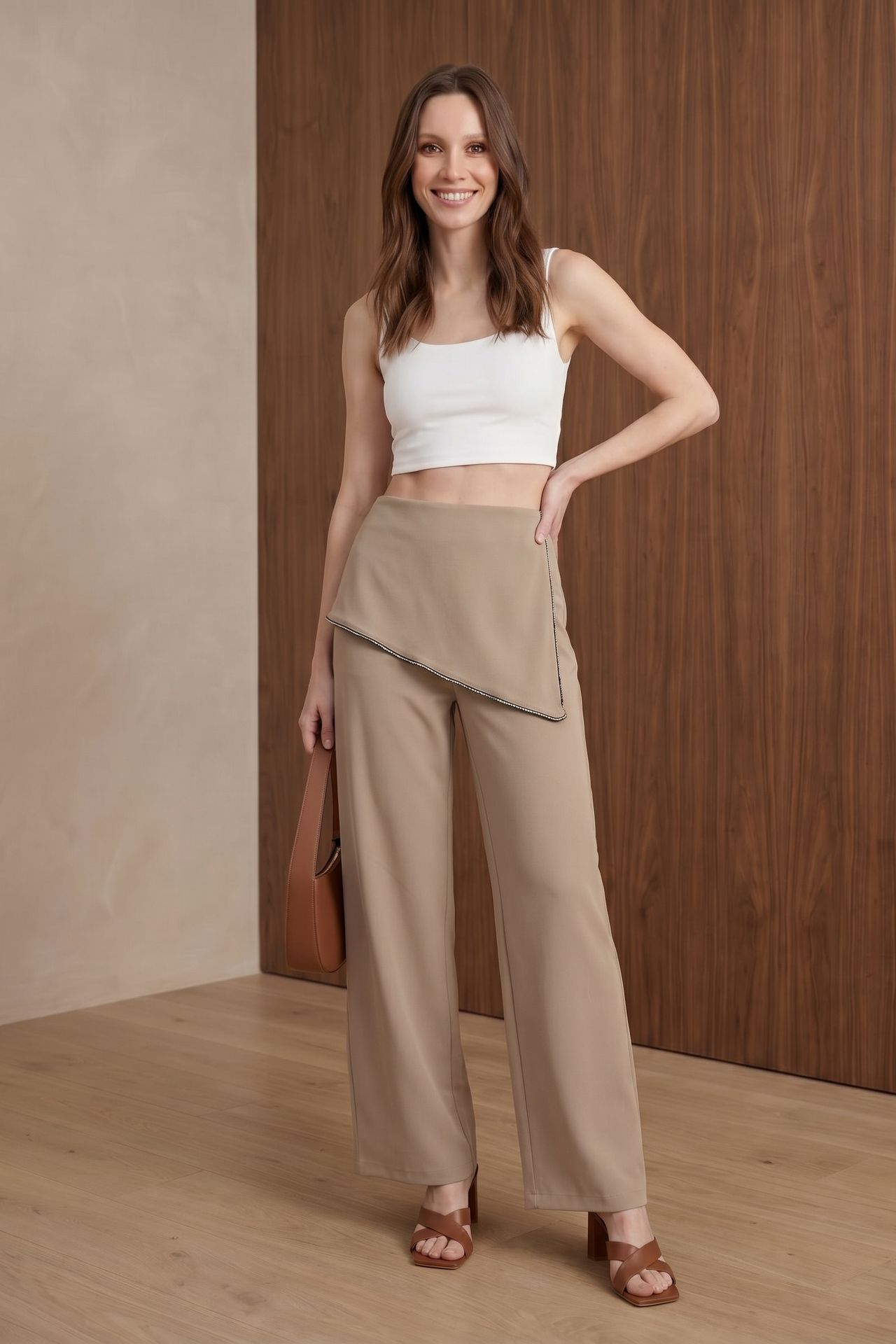 MY FASHION High-Waist Wide-Leg Crepe Trousers 4