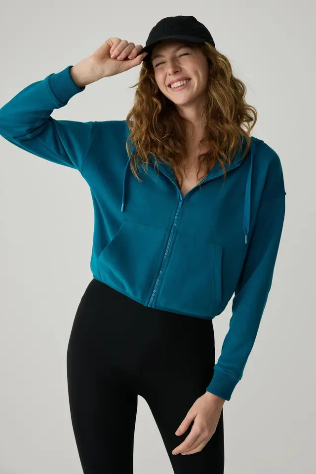 GRIMELANGE Hooded Crop Zipper Sweatshirt
