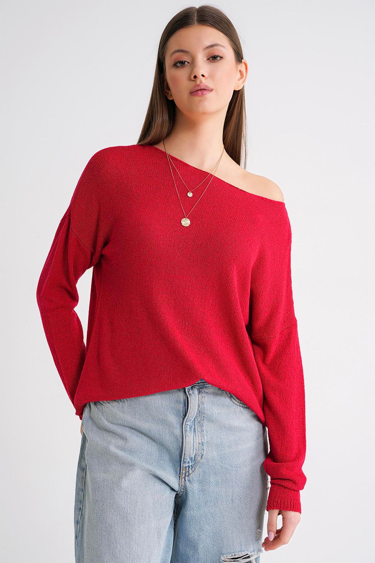 MIXRAY Oversized Boat Neck Knit Sweater 1