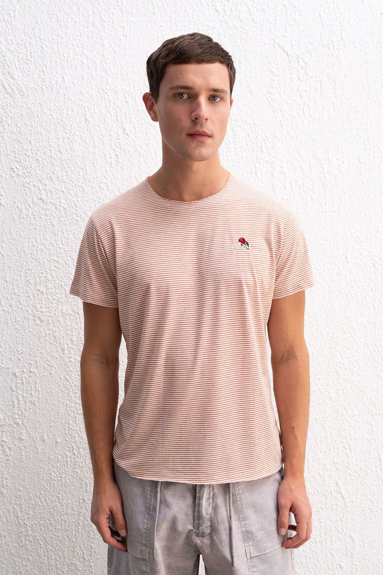 GIESTO Striped Embroidered Crew Neck T-Shirt 1