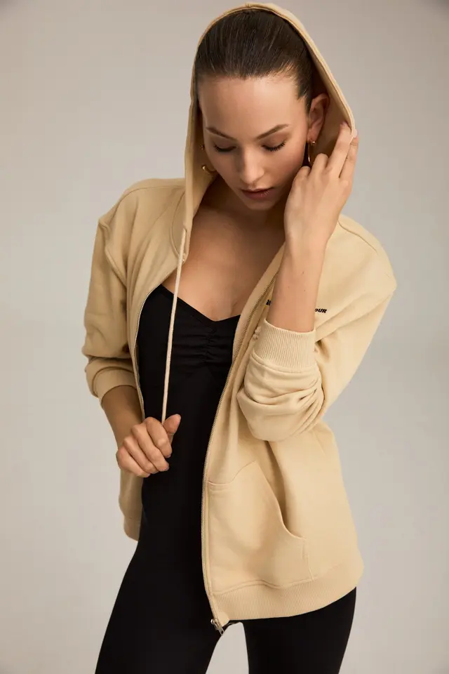 GRIMELANGE Oversized Hooded Zipper Sweatshirt