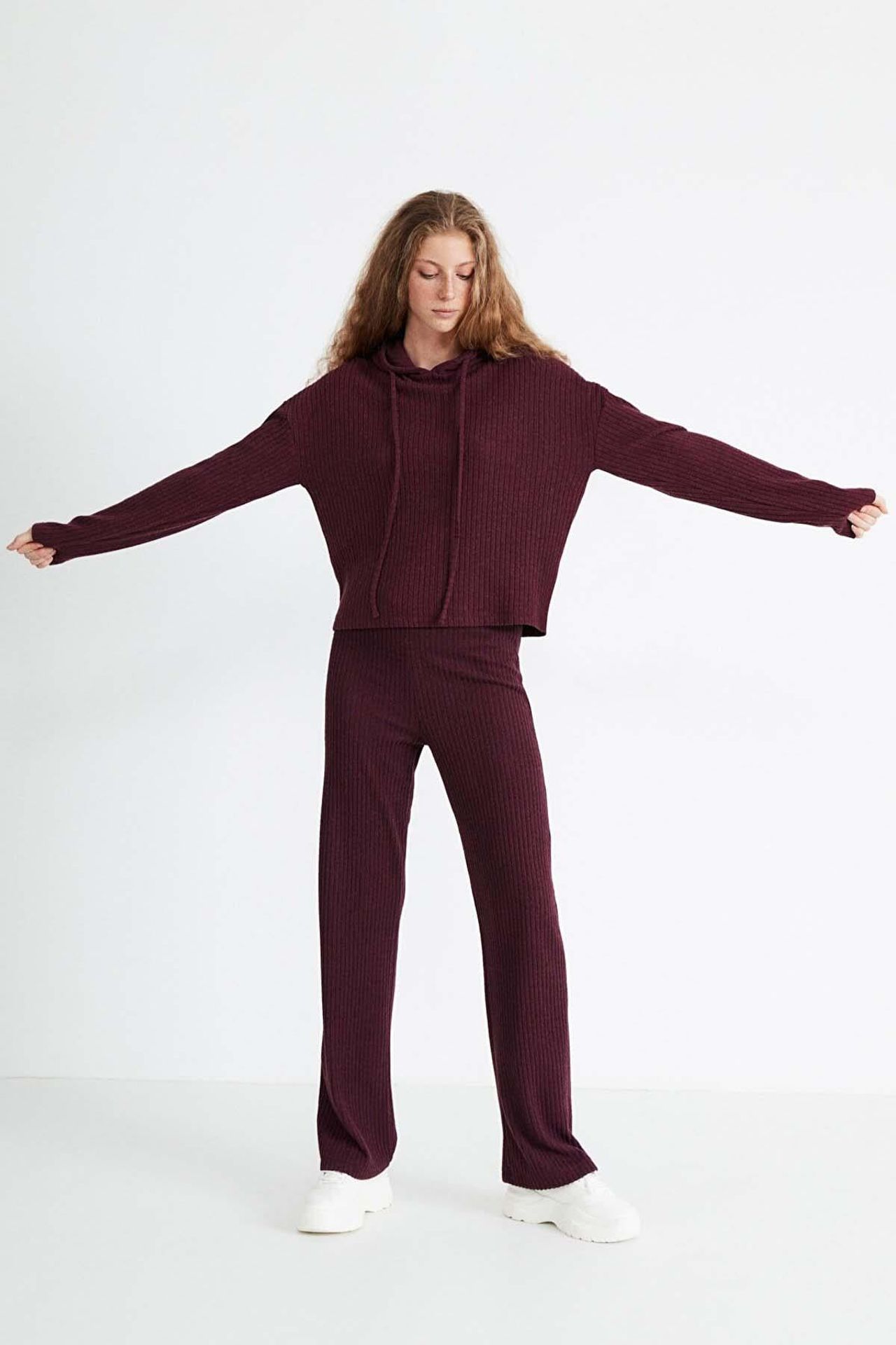 GRIMELANGE Düz Kapüşonlu Nervürlü Sweatshirt 2