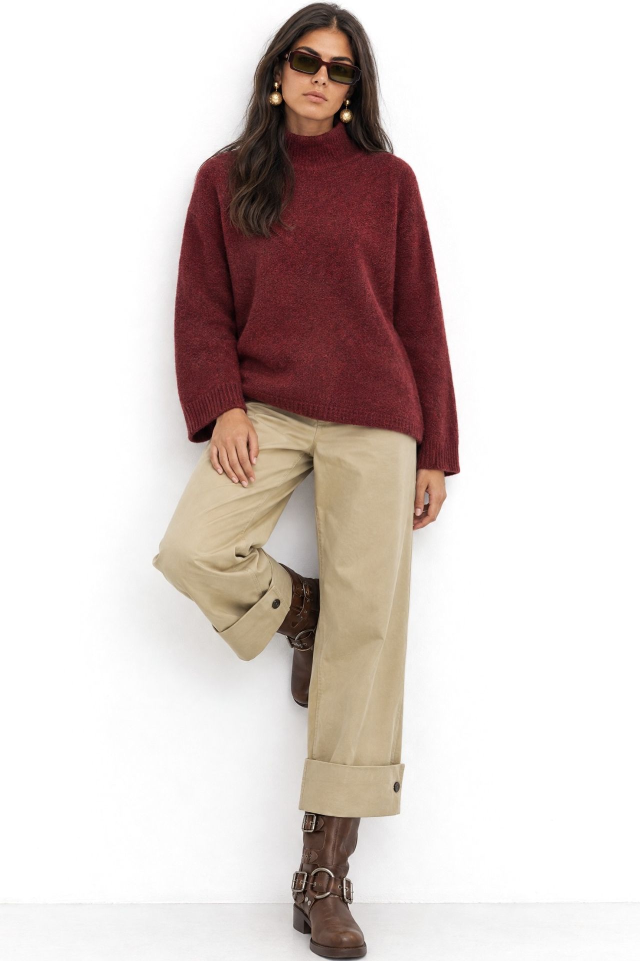 MIXRAY Oversized Ribbed Turtleneck Sweater 2