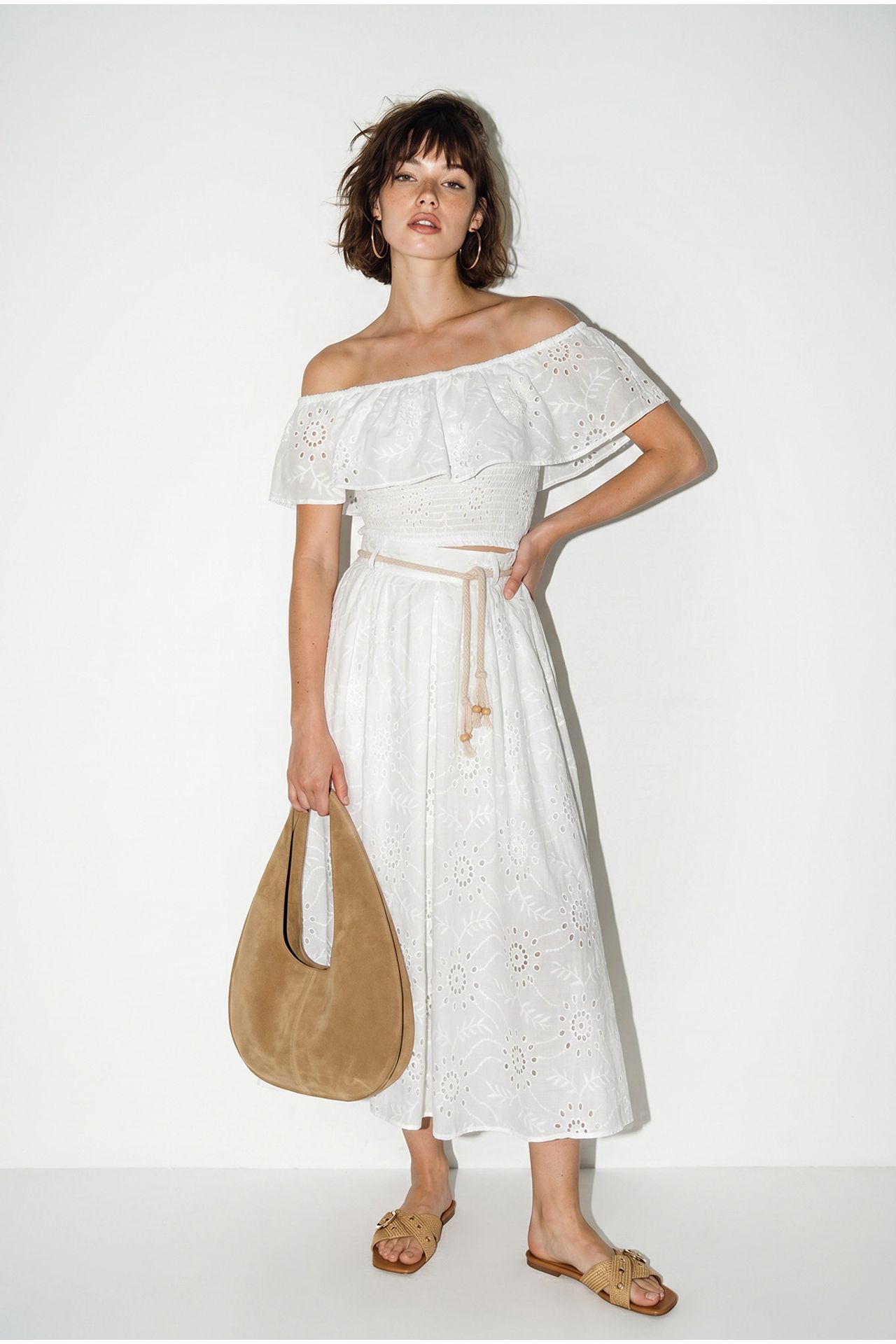 LUCCI Embroidered Off-shoulder Blouse And Midi Skirt Set 2