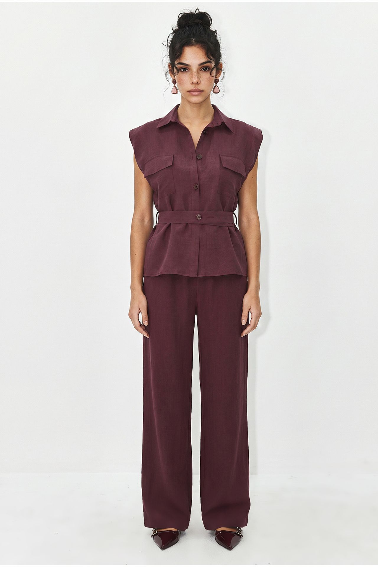 LUCCI Belted Sleeveless Blouse And Wide-Leg Trousers Set 3