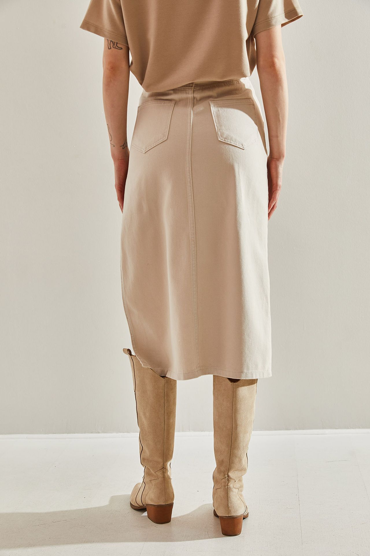 LUCCI High Waist Slit Midi Denim Skirt