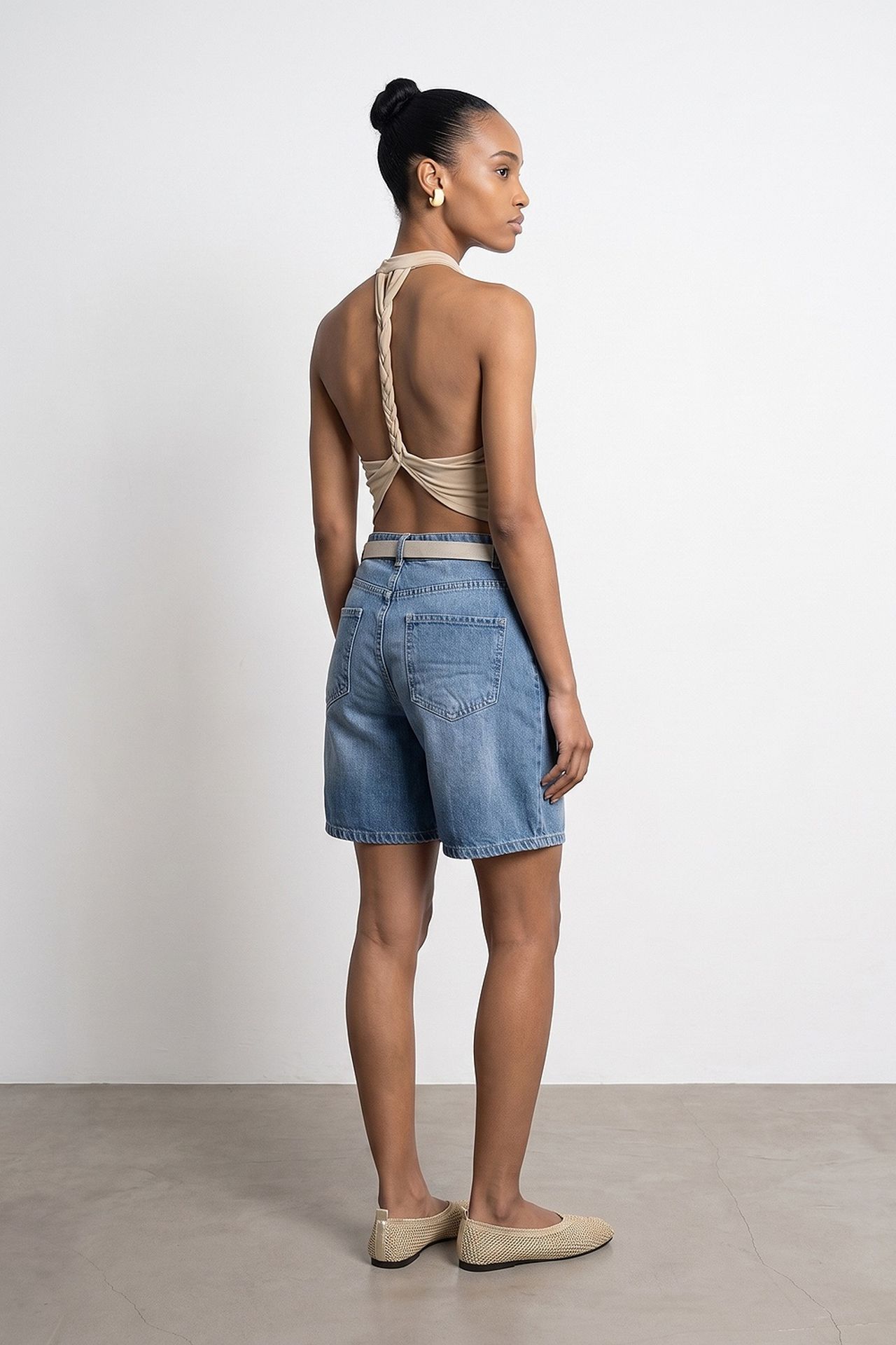 DILVIN High-Waist Wide-Leg Denim Shorts With Belt