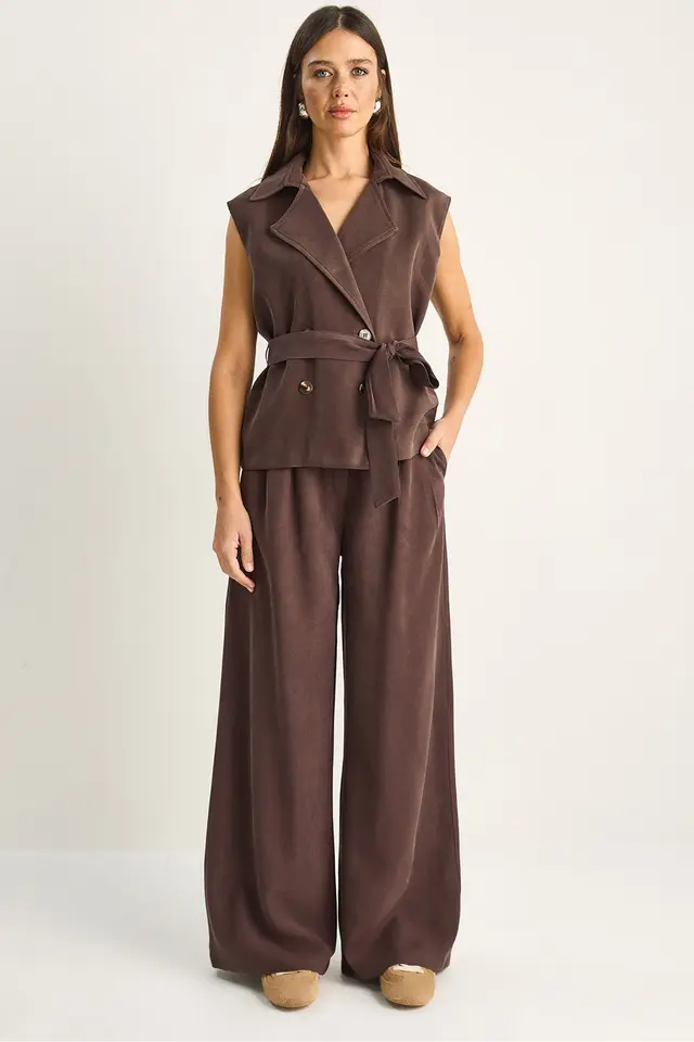 LUCCI High Waist Wide Leg Co-ord Set with Shawl Collar