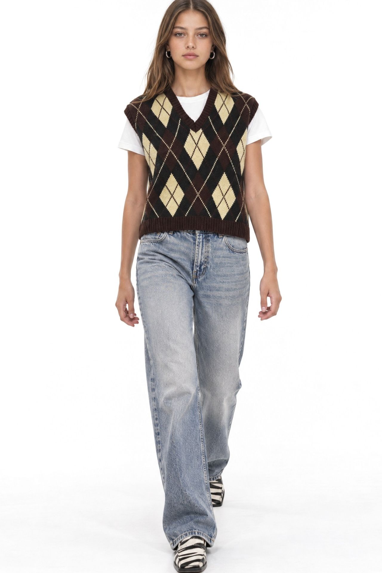 Mixray V-Neck Knitwear Sweater Vest with Argyle Pattern 3