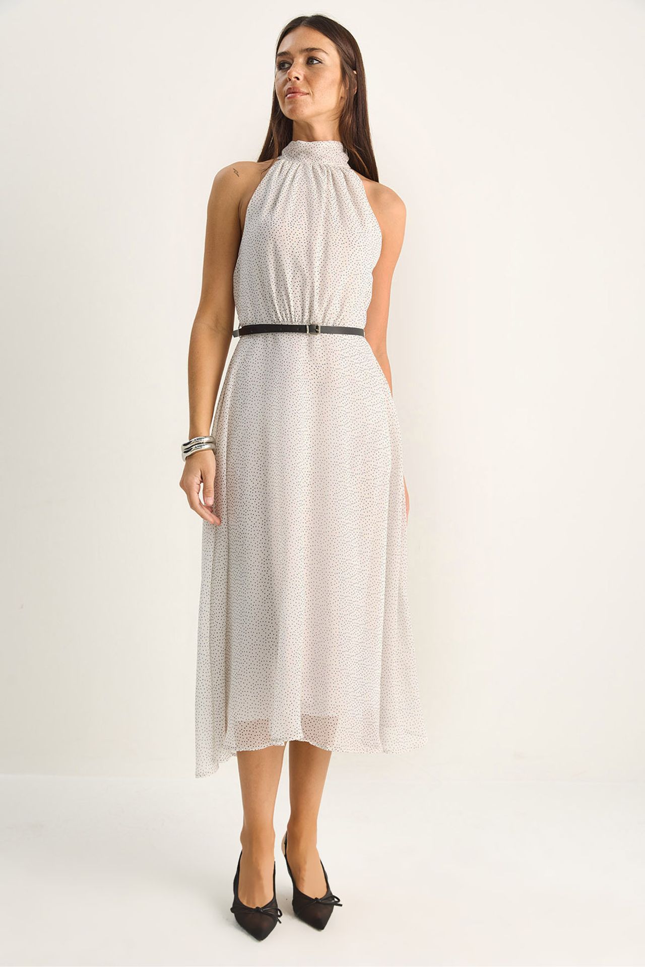 LUCCI Polka Dot Halter Midi Dress 1