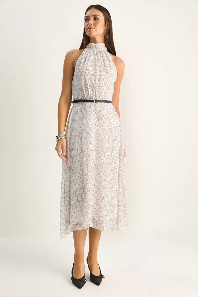 LUCCI Polka Dot Halter Midi Dress