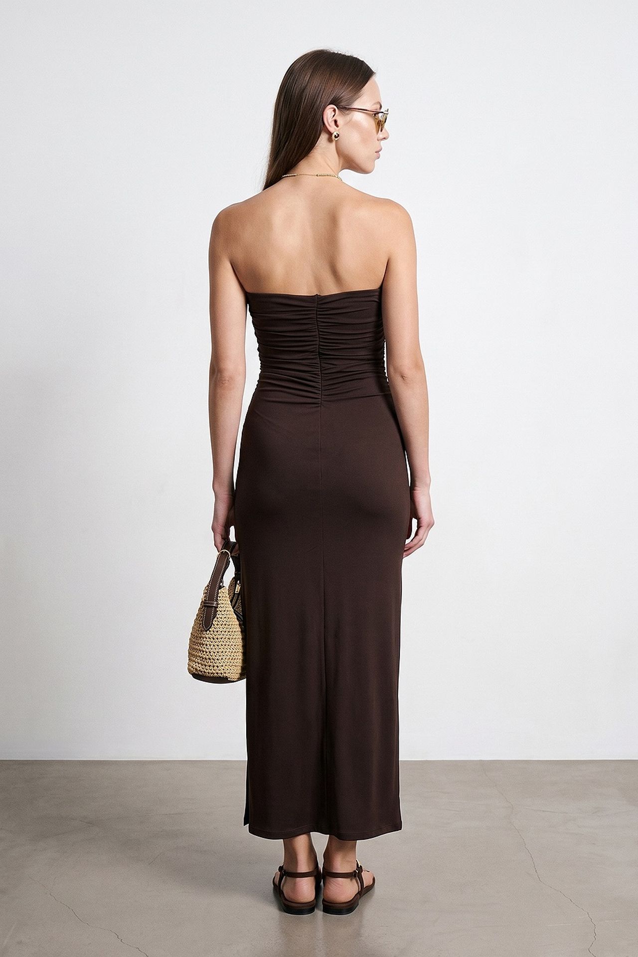 DILVIN Askısız Yırtmaçlı Uzun Bodycon Elbise 3