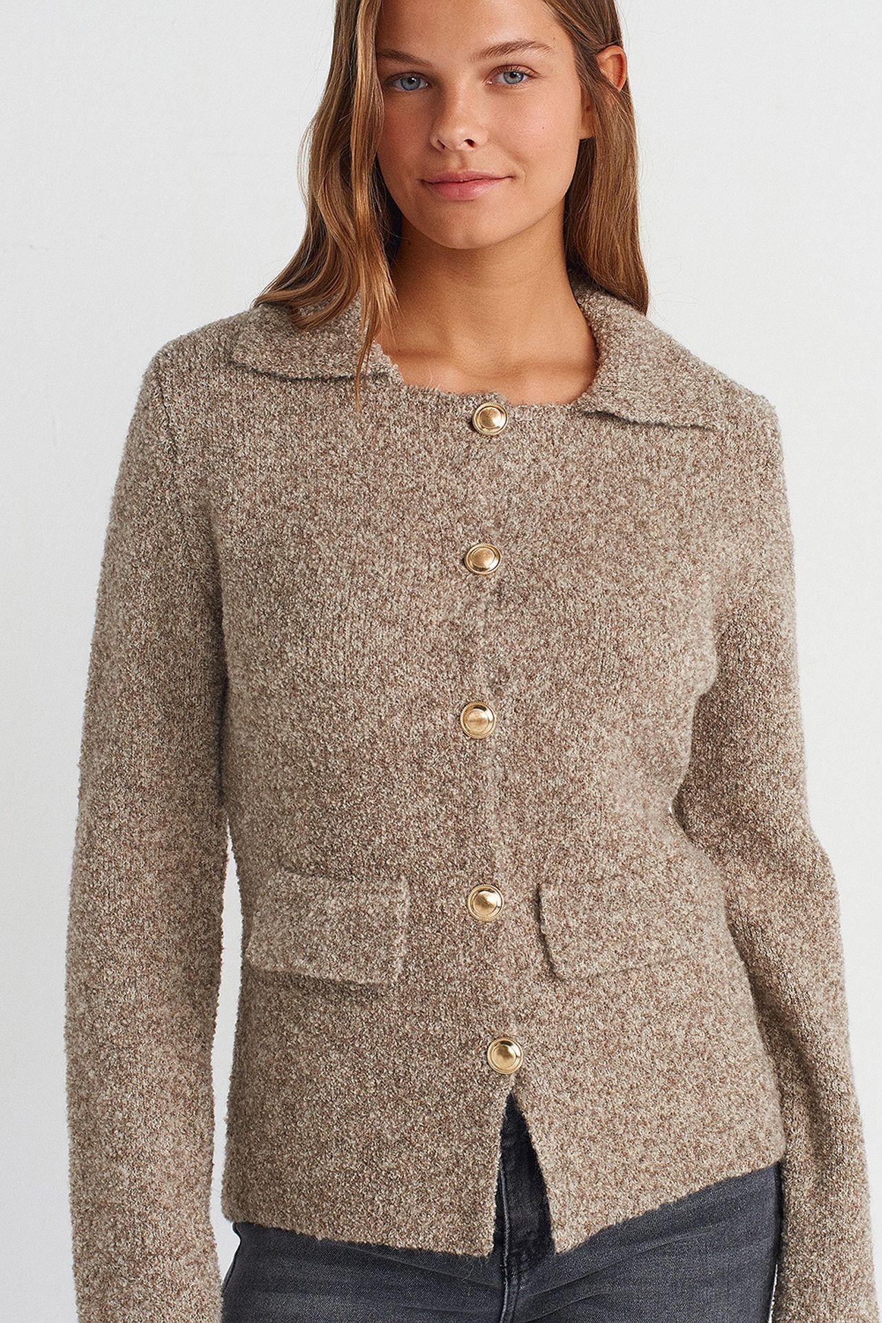 DILVIN Women's Textured Polo Collar Cardigan 4
