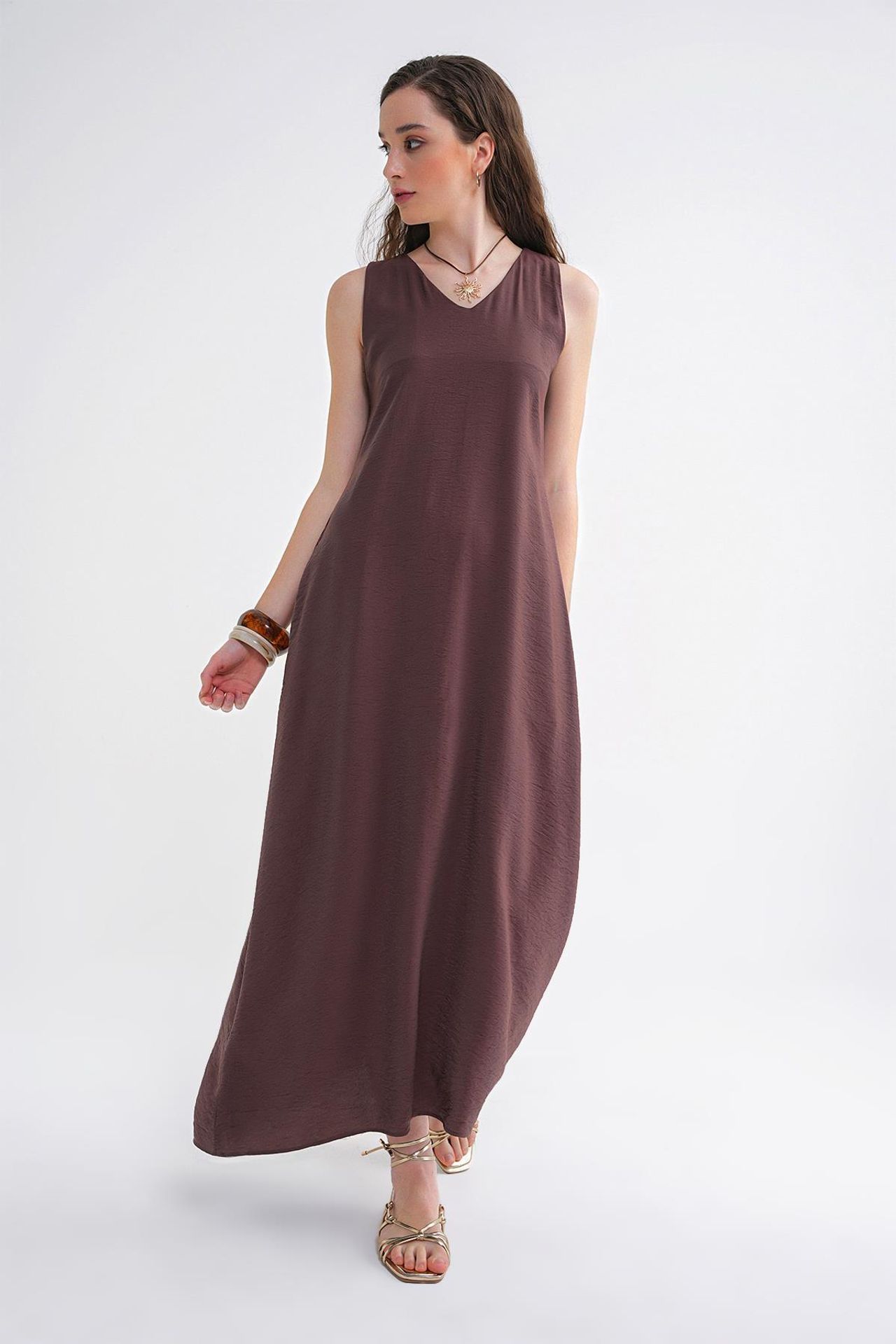 Mixray V-Neck Sleeveless Maxi Dress with Pockets 5