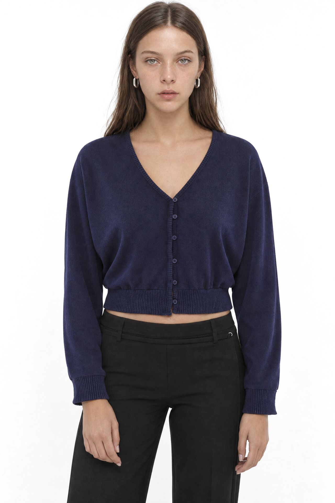 BUSEM V-Neck Ribbed Crop Cardigan 1