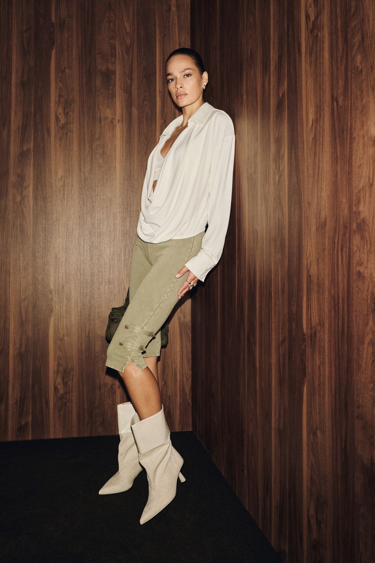 GRIMELANGE Loose V-Neck Draped Blouse 4