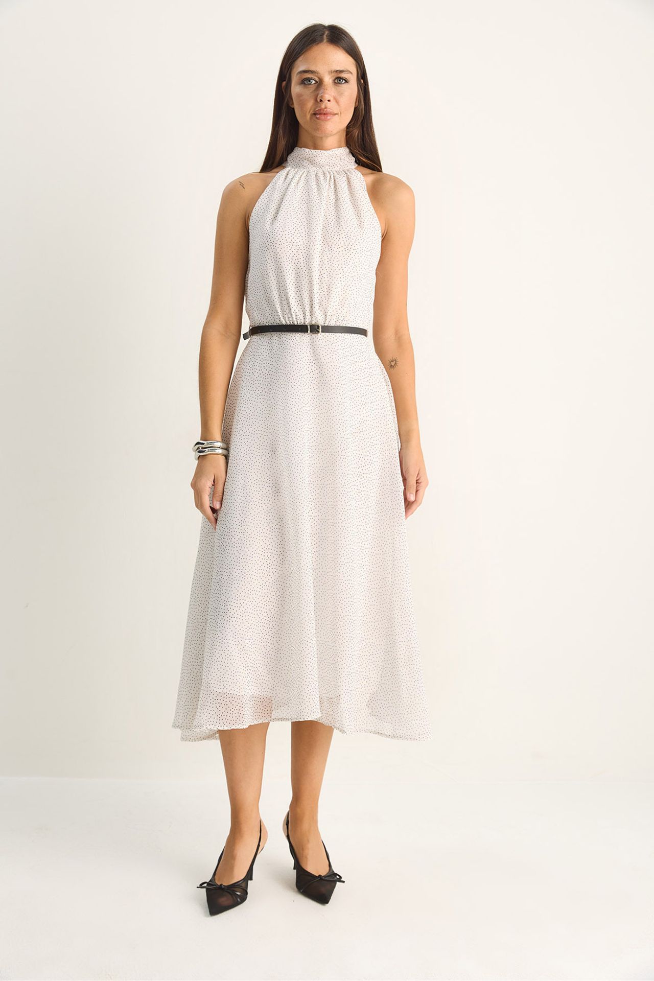 LUCCI Polka Dot Halter Midi Dress 2