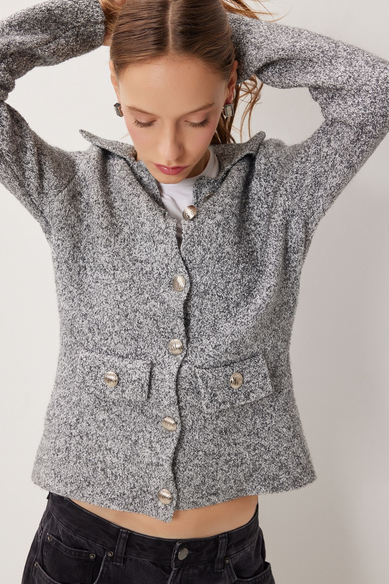 ISTANBUL Textured Button Detailed Cardigan 4