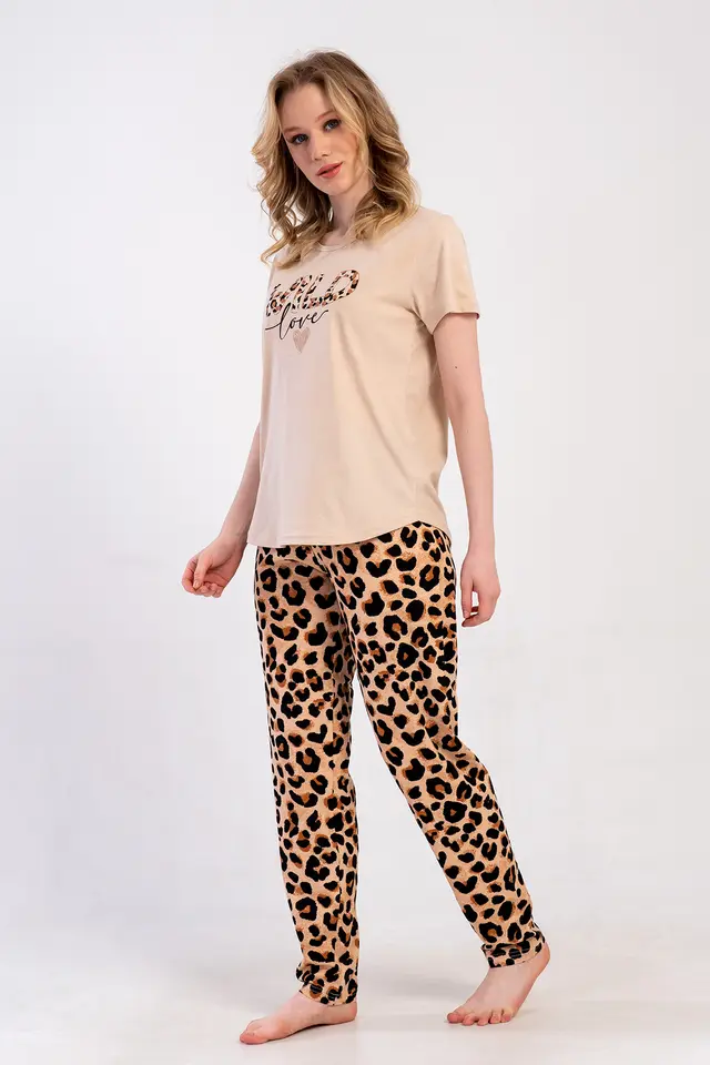 YAKE Leopar Desenli İki Parçalı Pijama Takımı