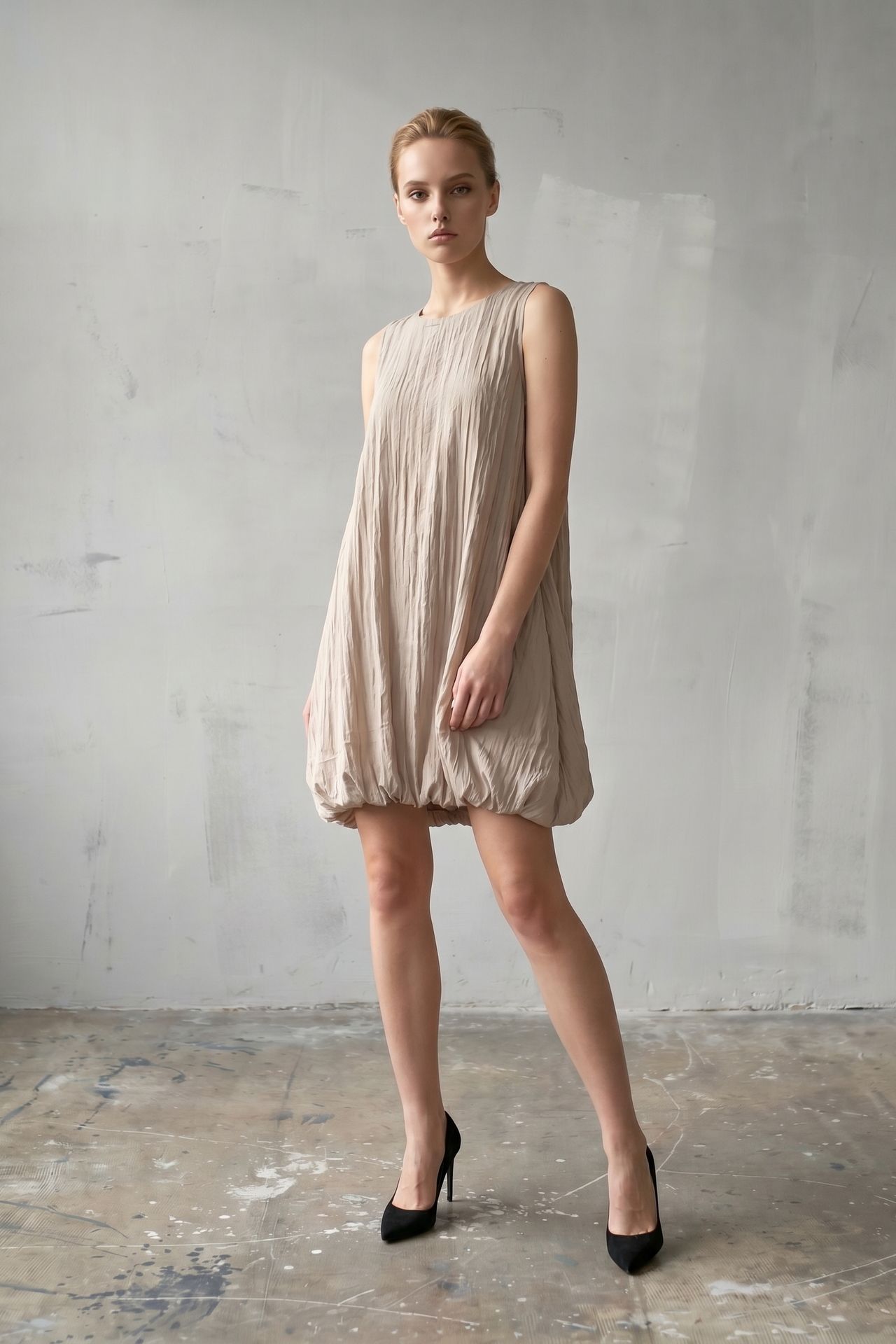 MY FASHION Loose Mini Dress in Textured Lyocell 3