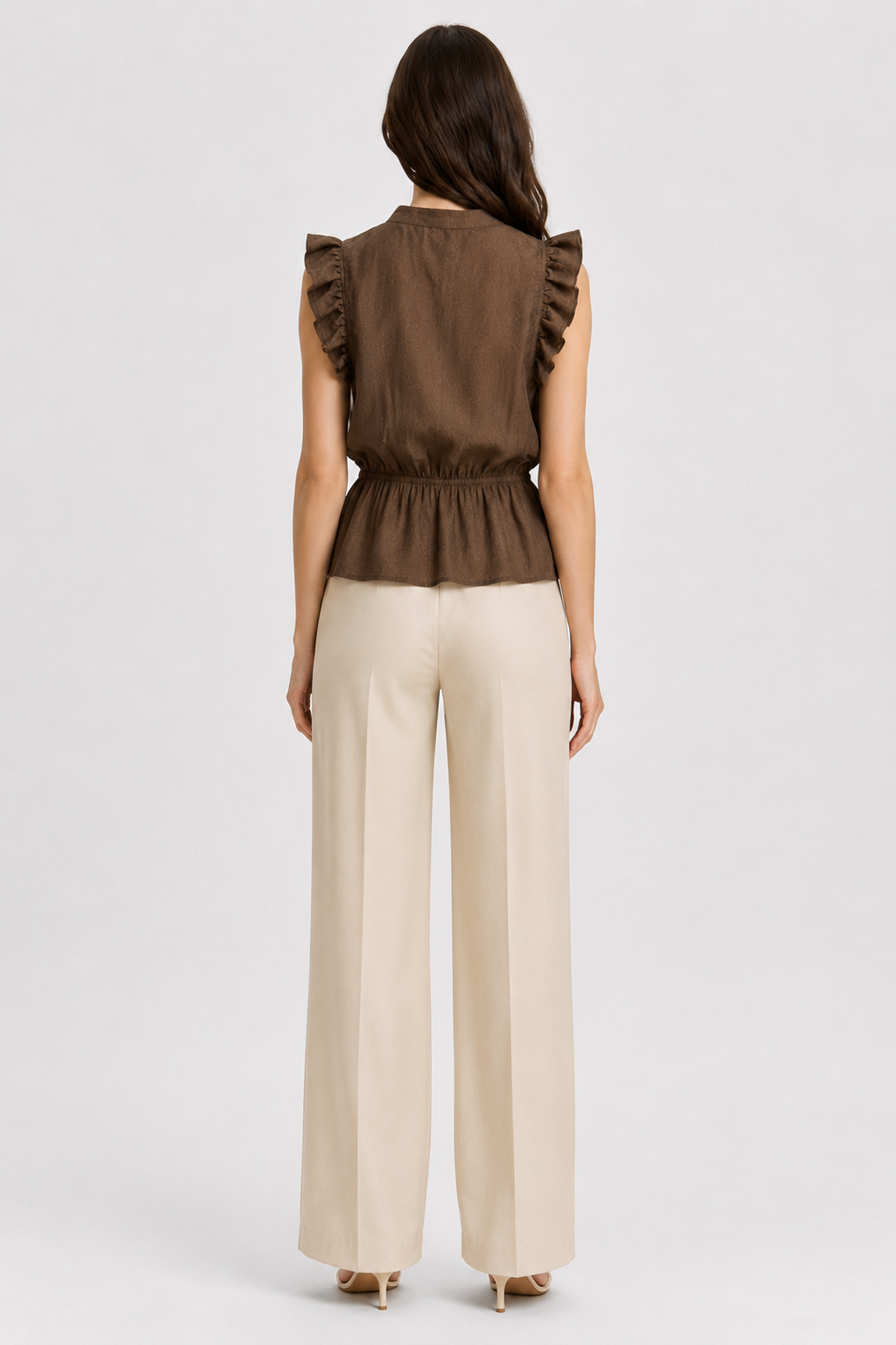 MIXRAY Textured Jacquard Peplum Blouse 4