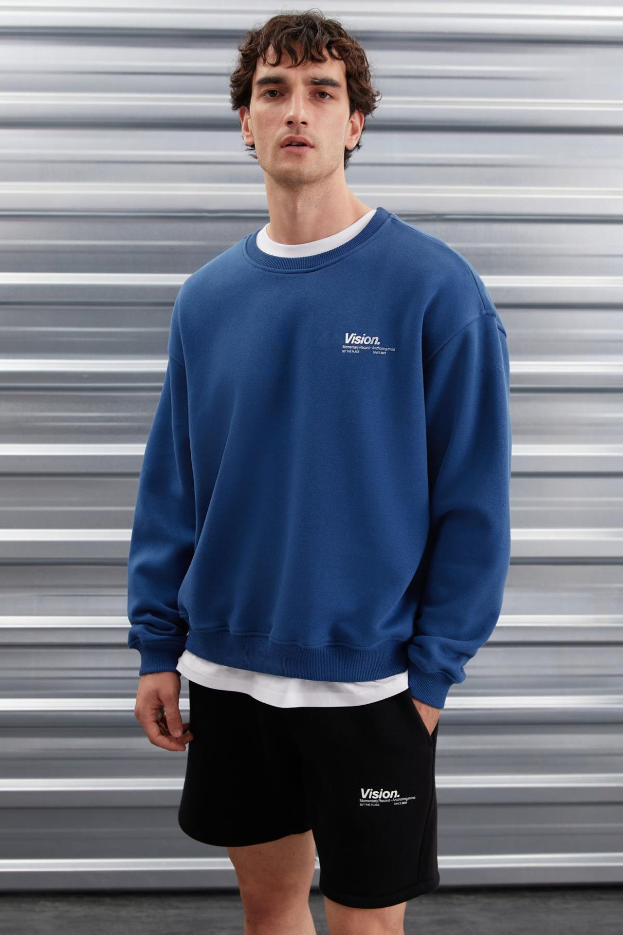 GRIMELANGE Baskılı Geniş Kalıp Bisiklet Yaka Sweatshirt 1