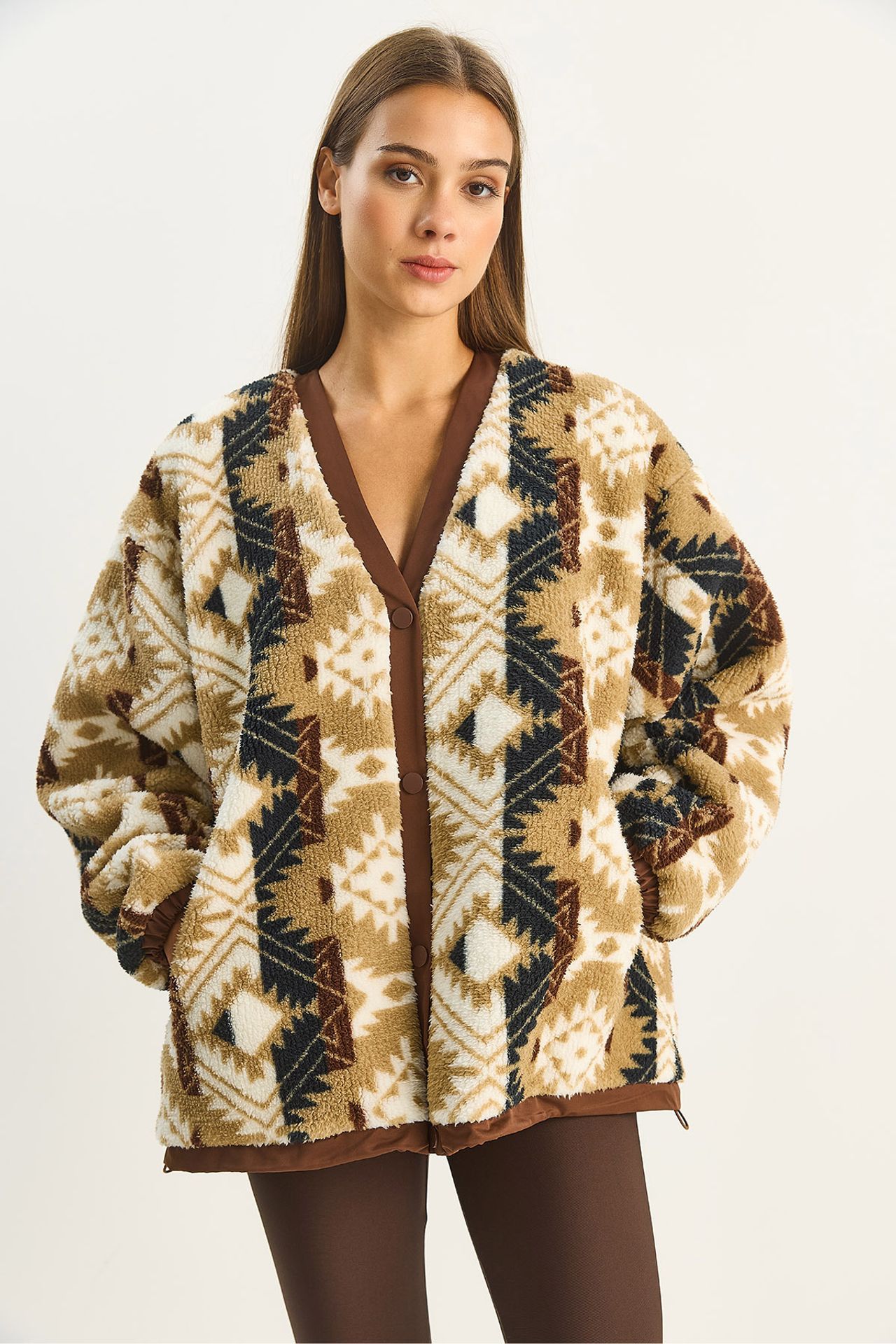 LUCCI Oversized Faux Fur Patterned Jacket