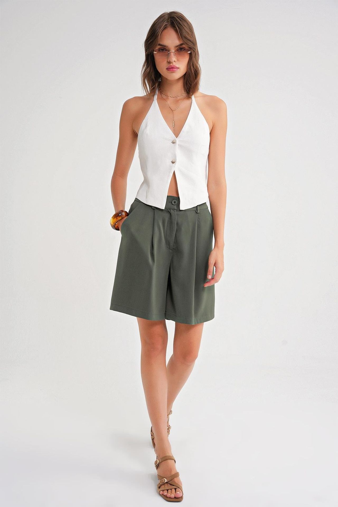 Mixray High Waist Buttoned Pocket Shorts 3