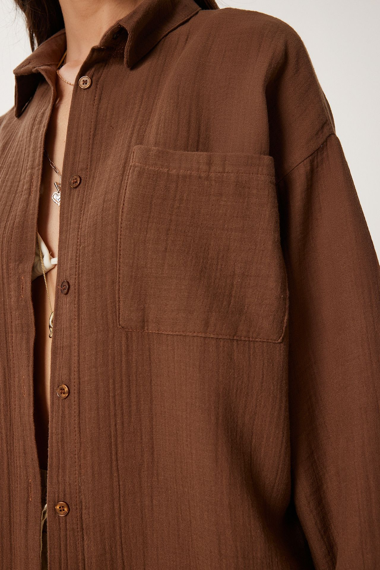 ISTANBUL Oversized Textured Cotton Shirt with Pocket 5