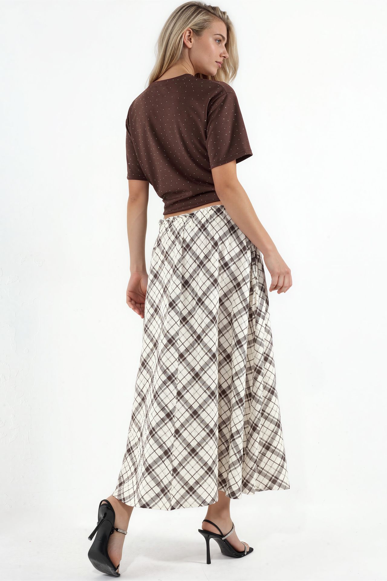 BUSEM High-Waist Plaid Midi A-Line Skirt 3