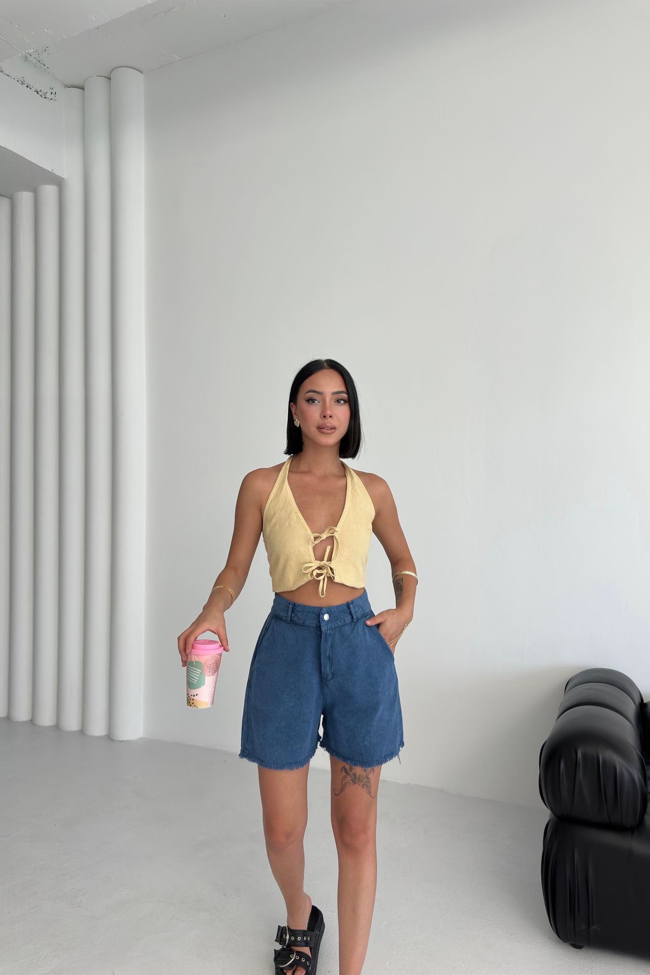 MY FASHION High Waist Wide Leg Denim Shorts