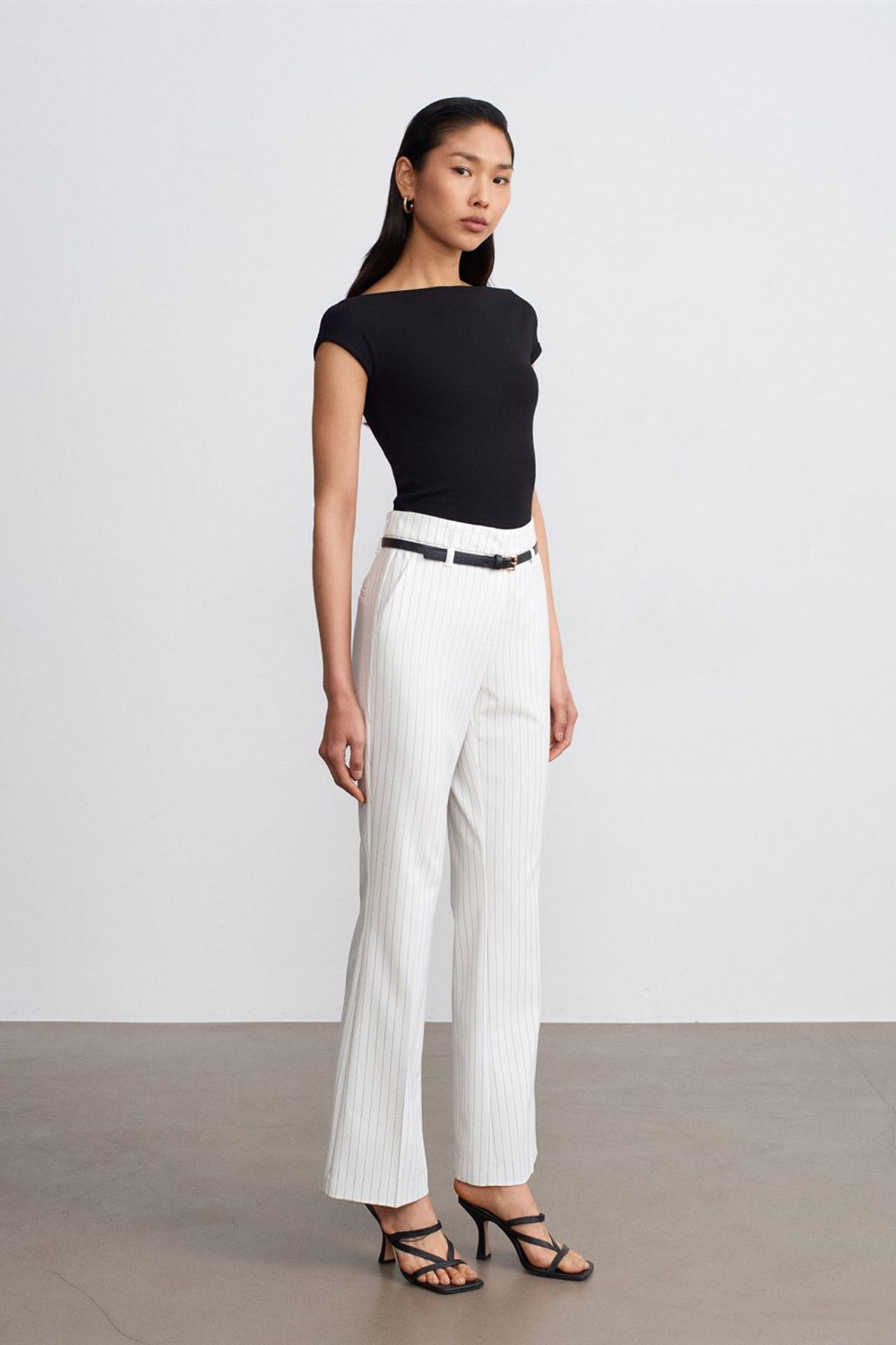 DILVIN High-waist Striped Flare Trousers With Belt 1