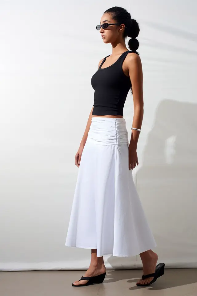 DILVIN High-Waist A-Line Midi Skirt