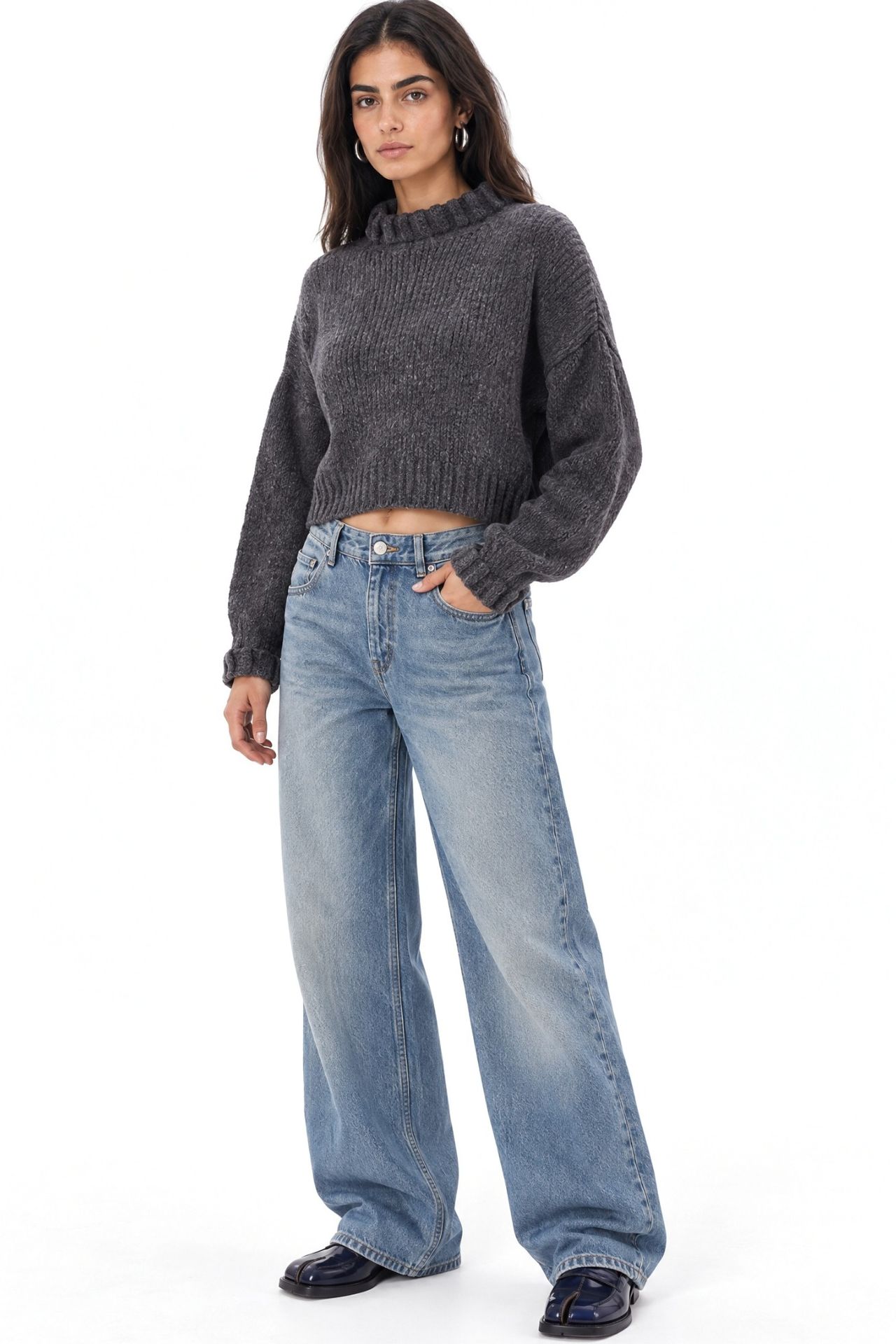 Mixray Thick Turtleneck Textured Crop Sweater 3