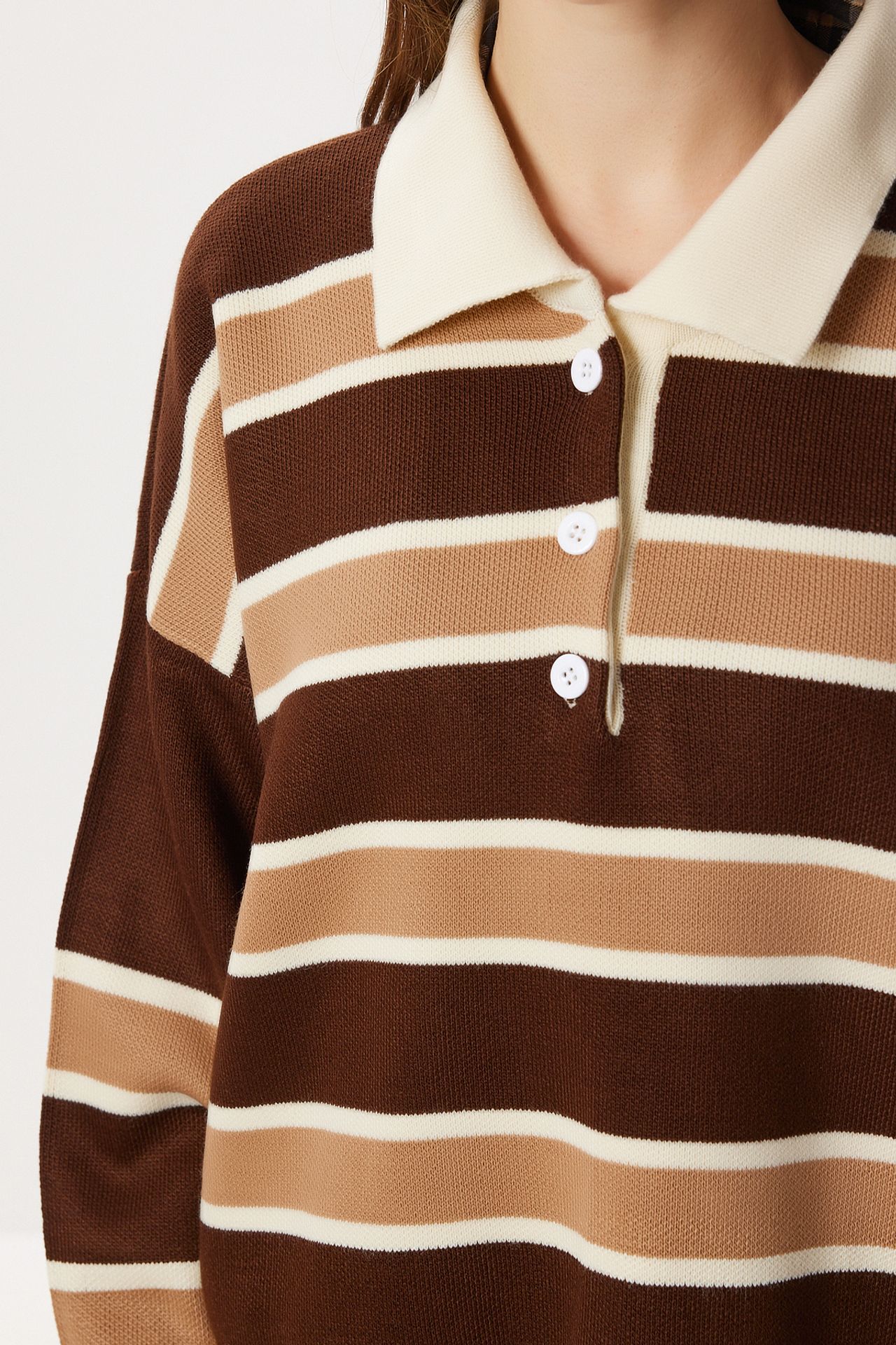 ISTANBUL Striped Sweater with Polo Collar 3
