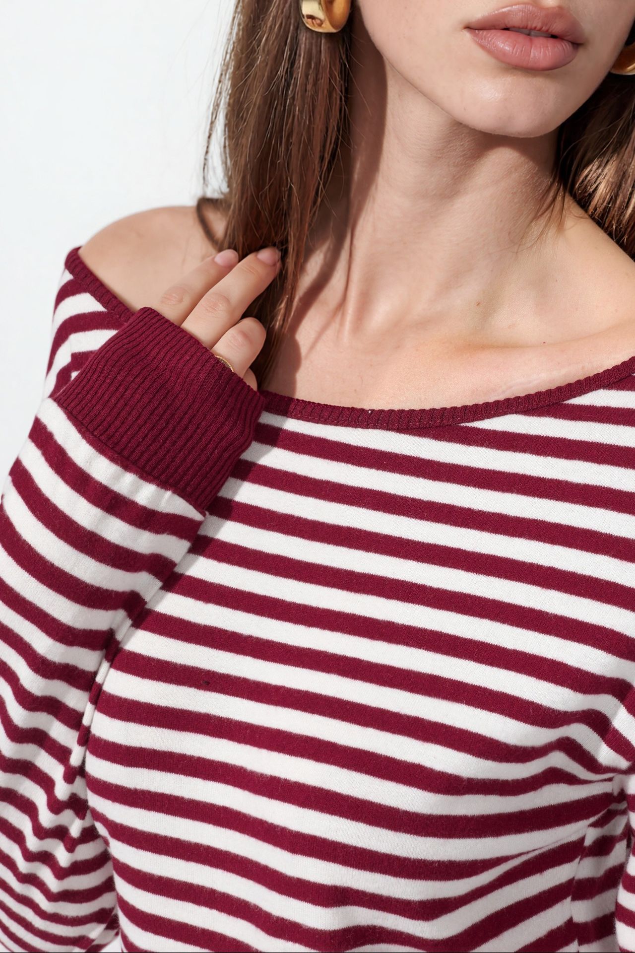 BUSEM Women's Striped Long-sleeve Ribbed T-shirt 4