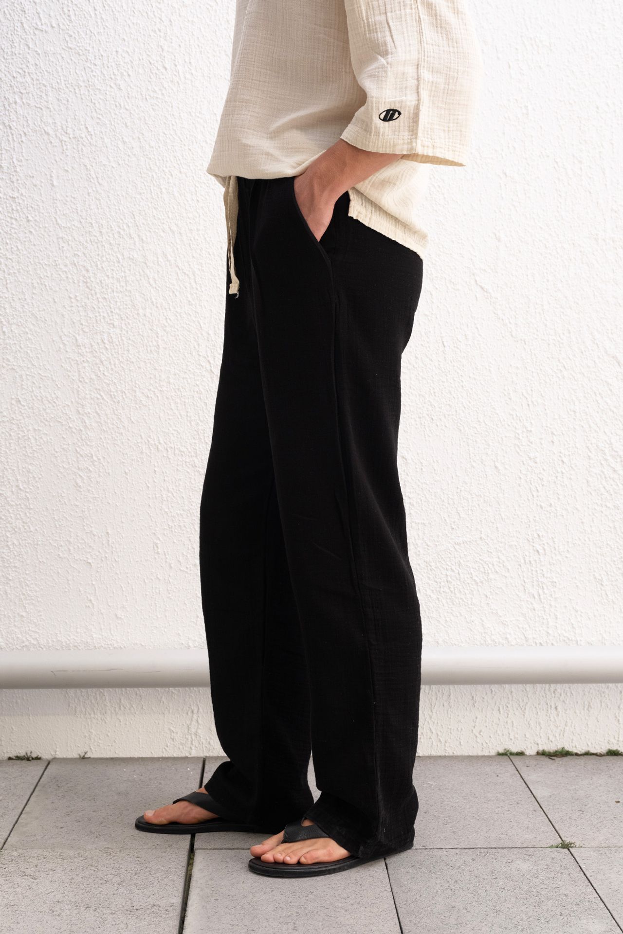 GIESTO Men's cotton wide-leg trousers with drawstring waist 3