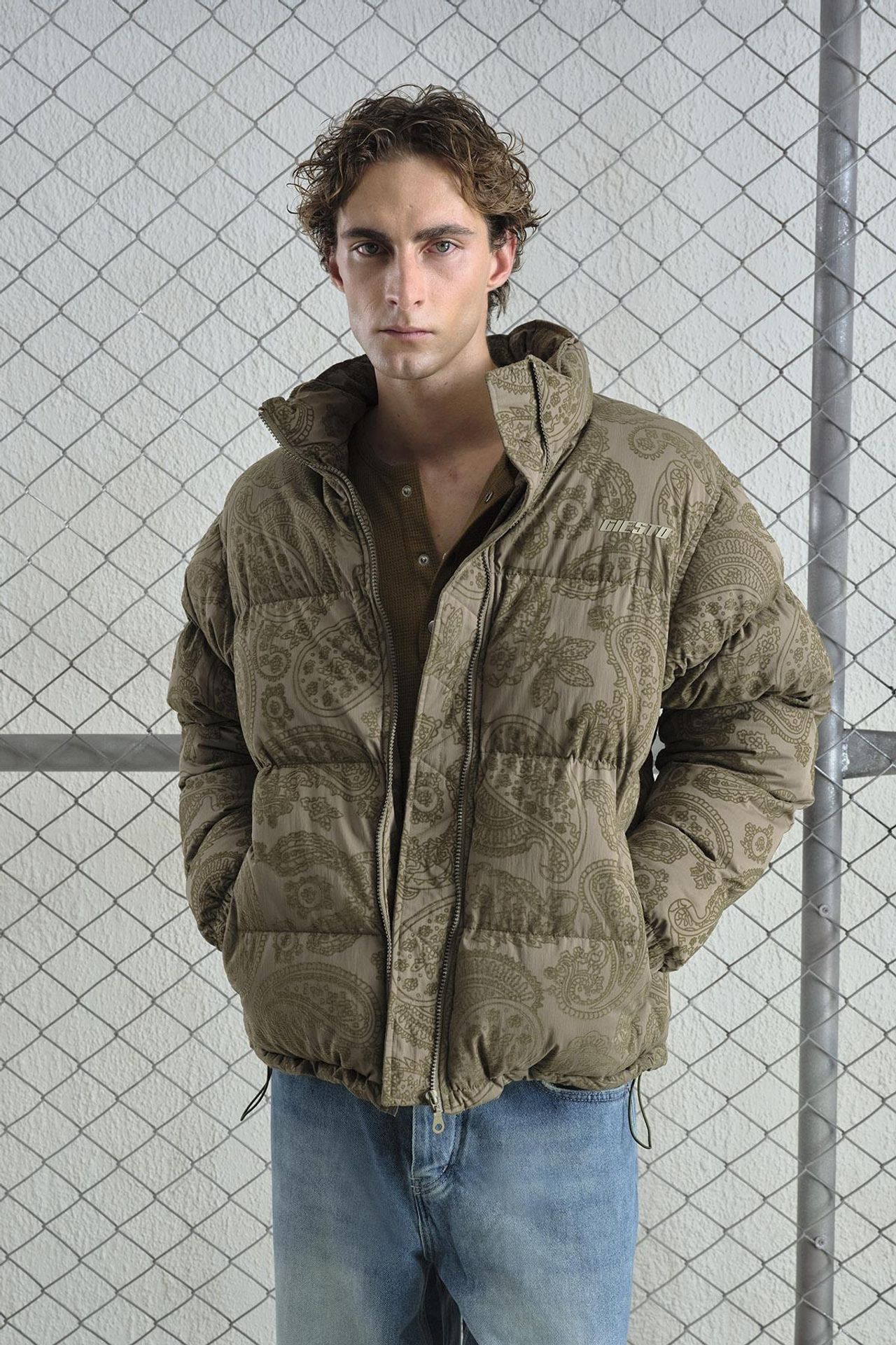 GIESTO Patterned Thick Bomber Puff Down Coat with Zipper Collar 4