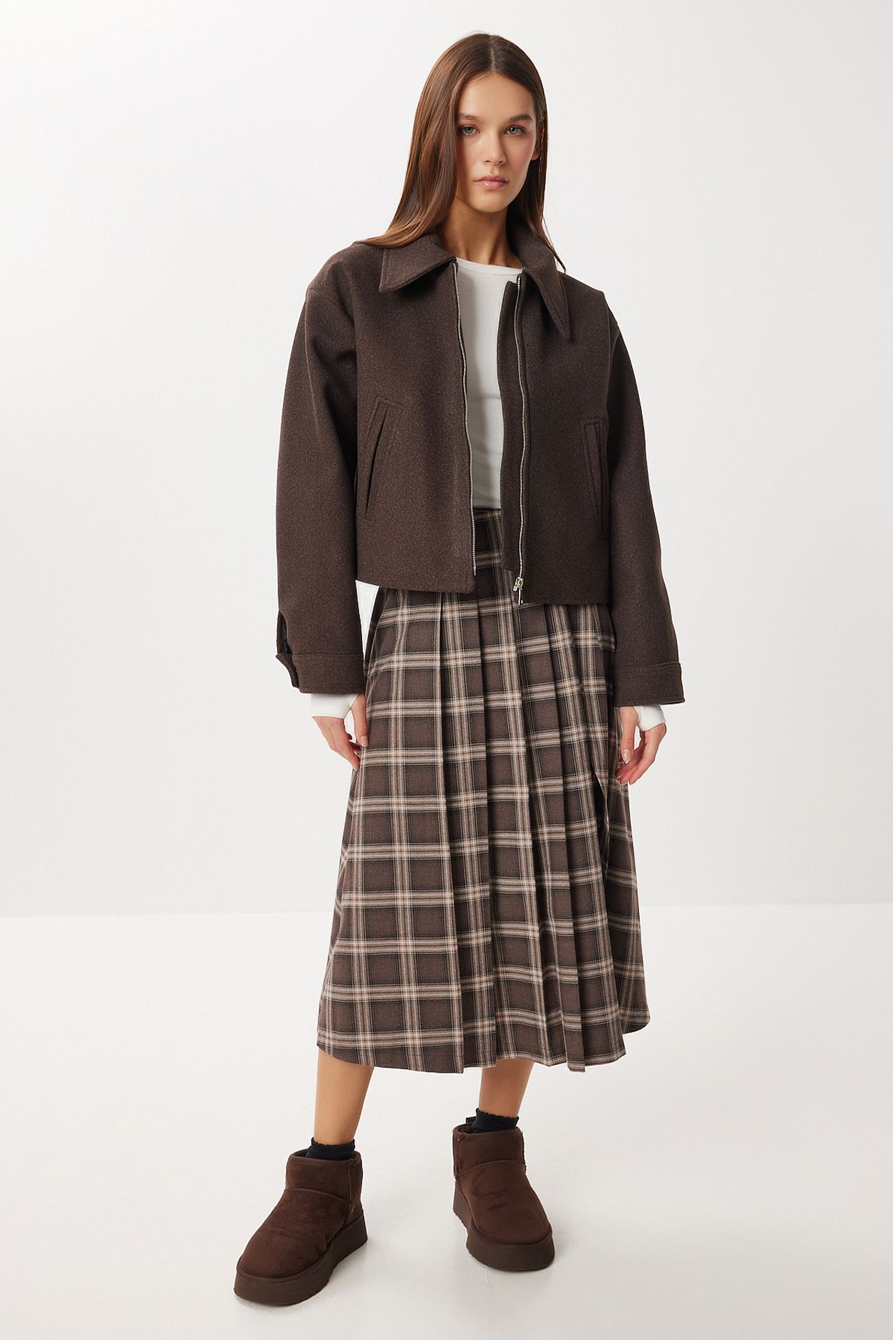 ISTANBUL Belt Detailed High Waist Long Plaid Skirt 2