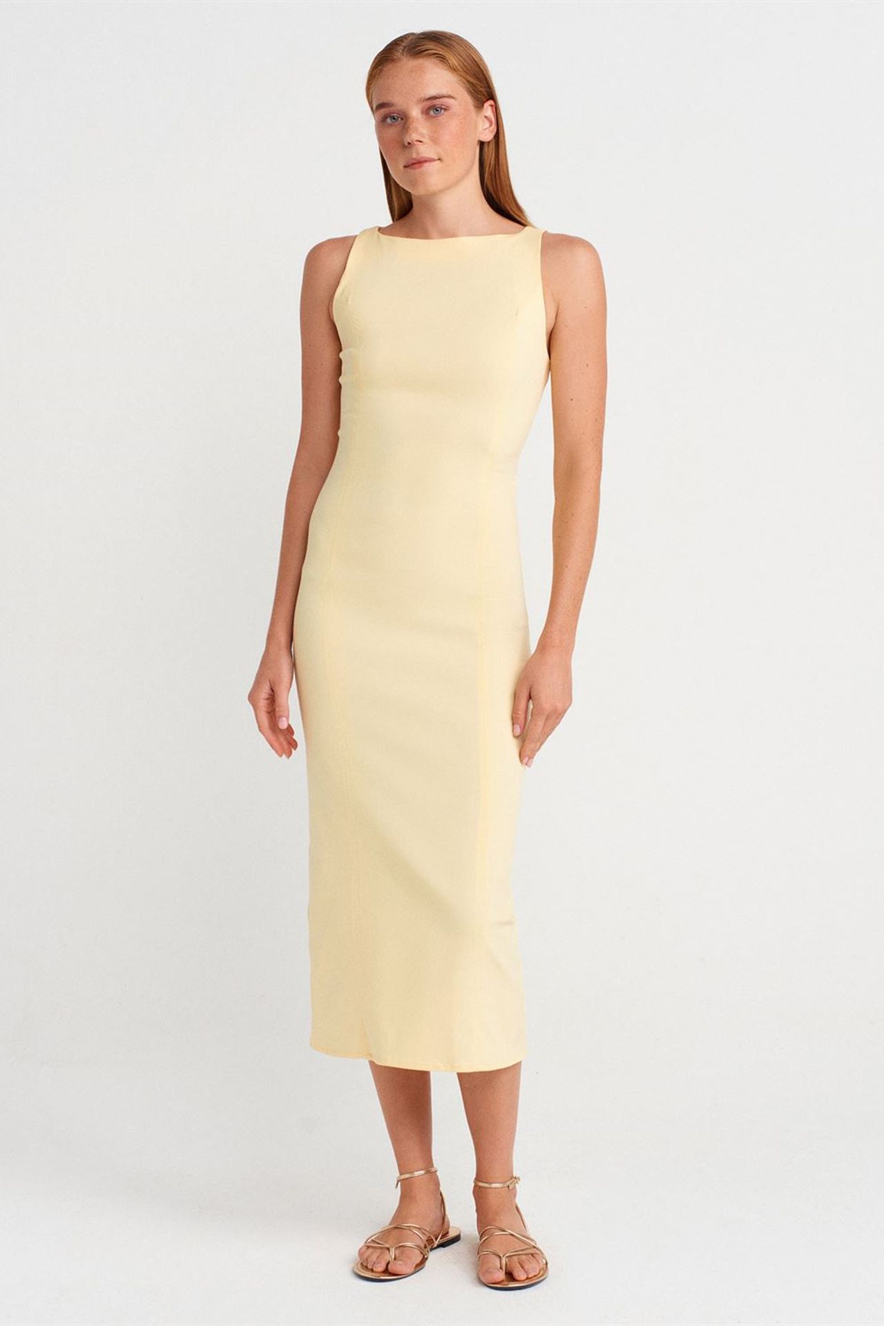 DILVIN Sleeveless Midi Bodycon Dress With Slit 1