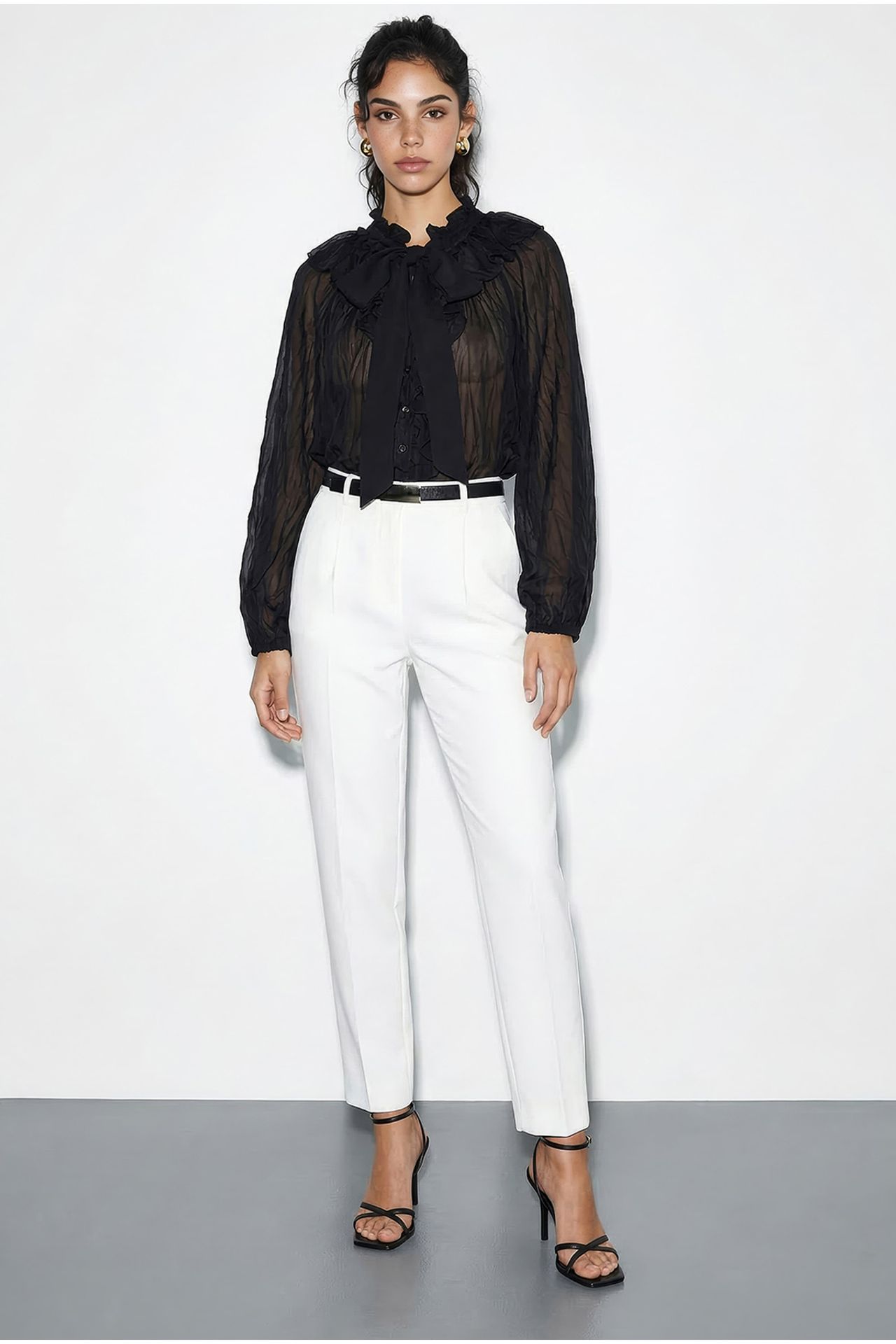 LUCCI Button-Up Crepe Blouse with Bow Detail 5