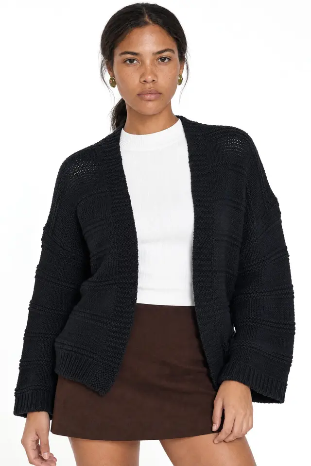 Mixray V-Neck Ribbed Knit Cardigan