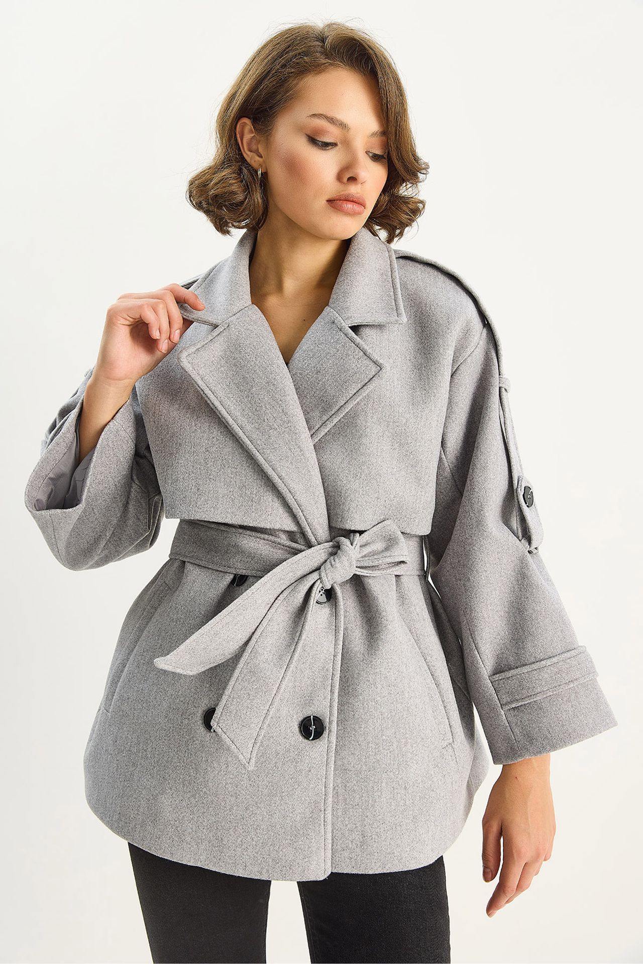 LUCCI Double Breasted Coat with Belt and Loops