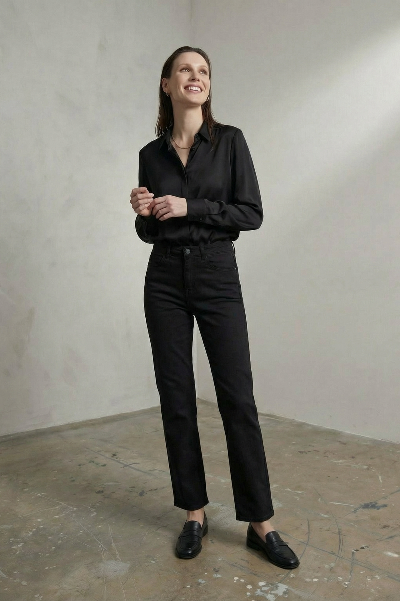 MY FASHION High Waist Denim Straight Leg Pants with Pockets 3