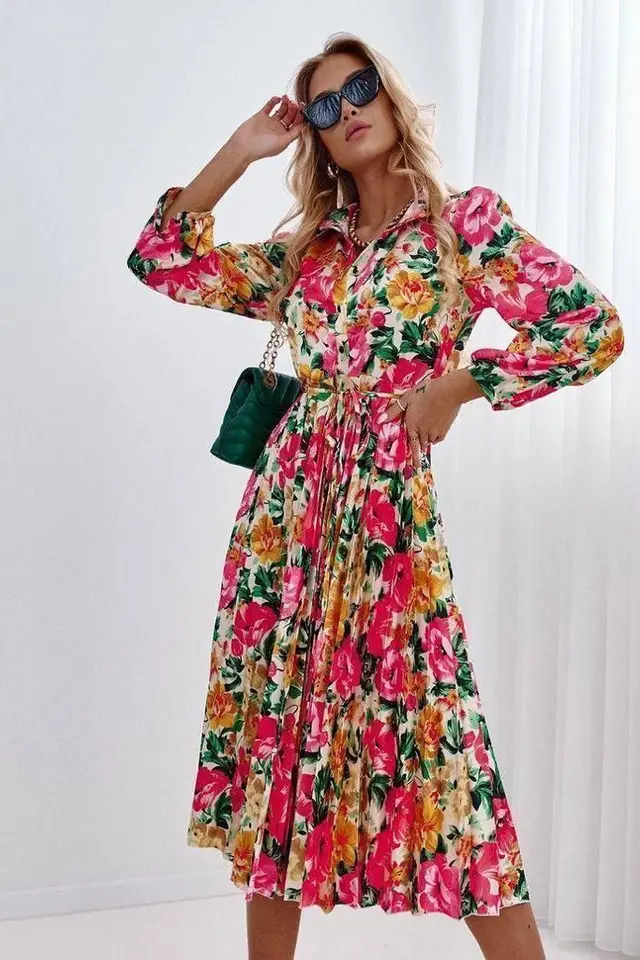 MSN Floral A-line Midi Shirt Dress