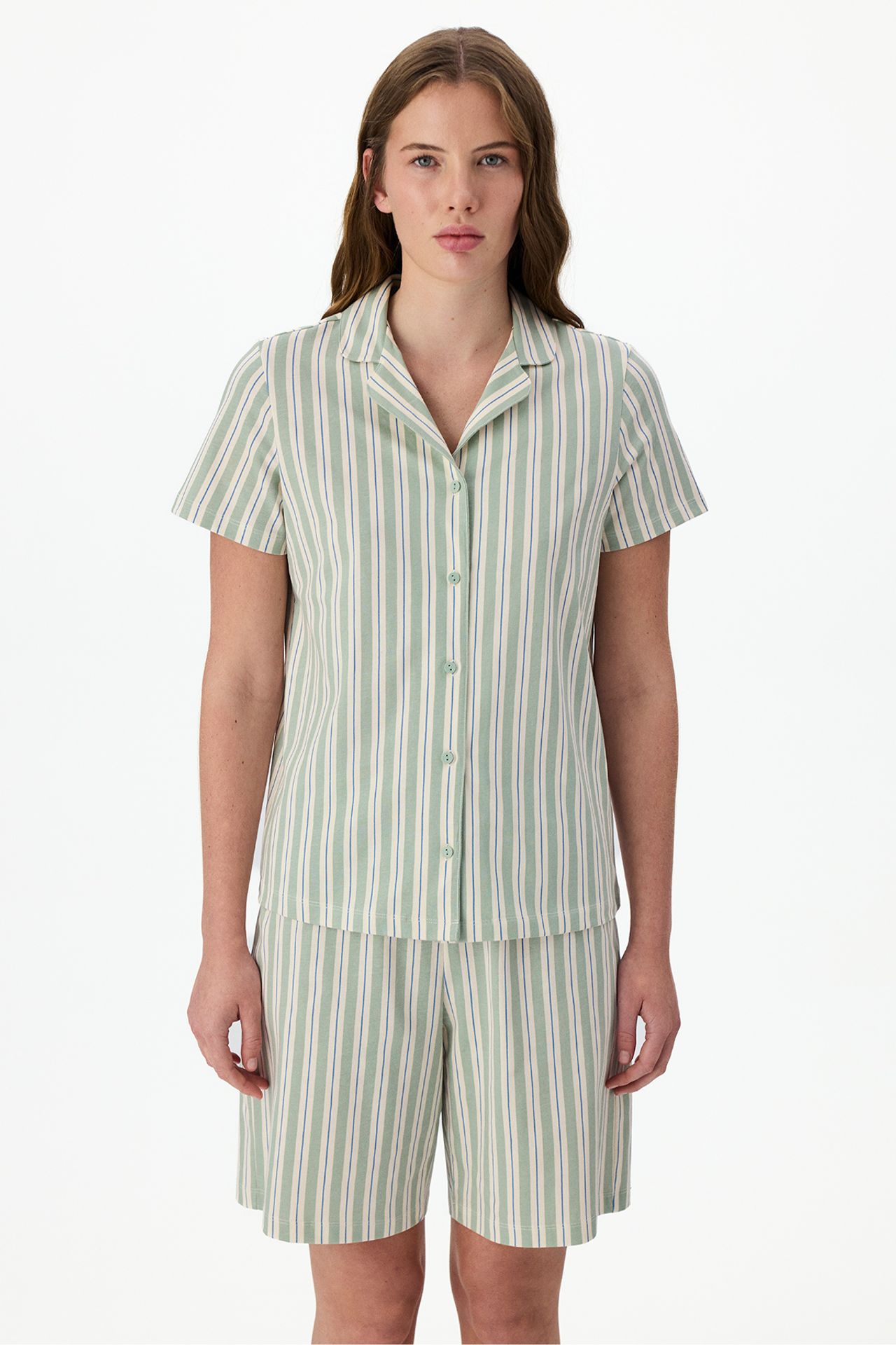 PENTI Comfortable Striped Short Sleeve Shirt Pajama Set 2