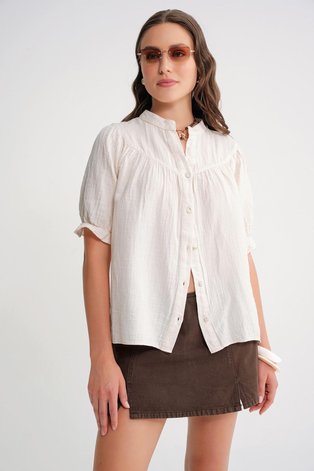 Mixray Linen Blend Short Sleeve Buttoned Shirt 1
