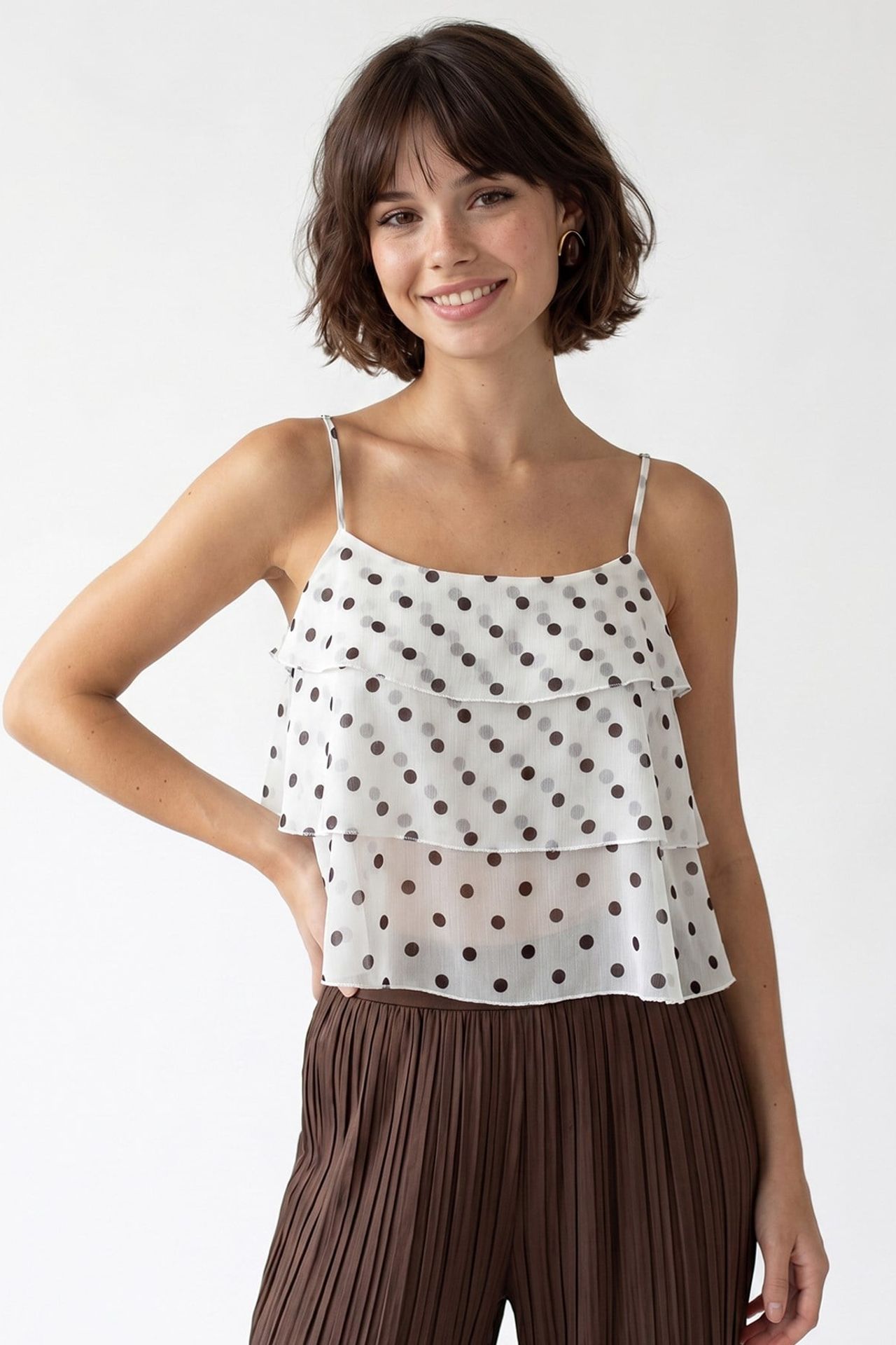 MIXRAY Polka Dot Chiffon Crop Top