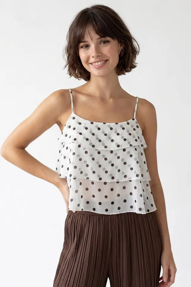 MIXRAY Polka Dot Chiffon Crop Top